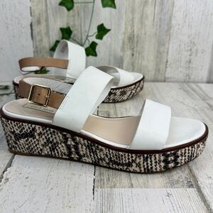 Cole Haan Cambon Leather Brown White Snake Print Platform Sandal Sz 7.5B